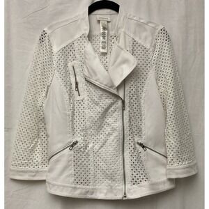 Chico's‎ Women's White Asymetrical Crochet Zipper Jacket - SZ 1
